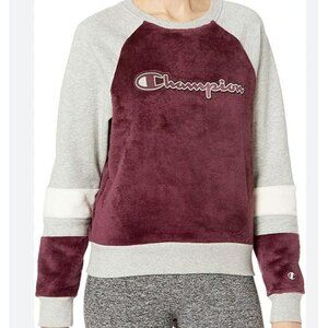 Champion Shirt Womens Small Fleece Faux-fur Colorblock Purple  Logo Sweatshirt